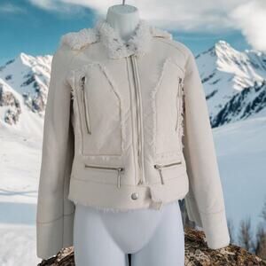 Bebe Y2k Faux Shierling Suede Short Jacket XS Peggy Lane Cabin Gorthcore Style